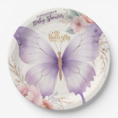 Assiettes En Carton Baby shower de fille papillon rose violet (Devant)