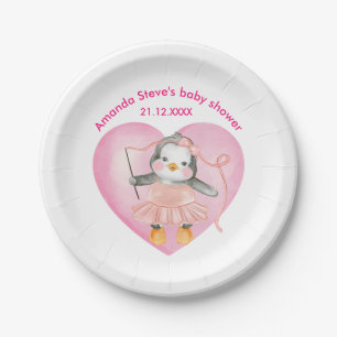 Assiettes En Carton Baby shower de fille Pingouin rose Plaque de papie