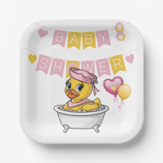 Assiettes En Carton Baby shower de filles en caoutchouc rose et jaune (Recto)