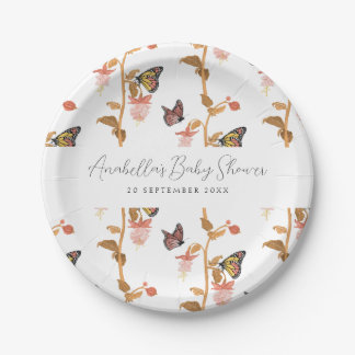 Assiettes En Carton Baby shower de filles papillon rose moderne Boho