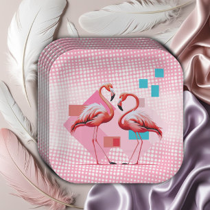 Assiettes En Carton Baby shower de Flamant rose moderne géométrique