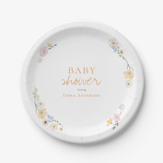 Assiettes En Carton Baby shower de fleurs boho botaniques Script (Devant)