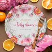 Assiettes En Carton Baby shower de fleurs d'agrumes et d'aquarelle ros