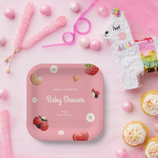 Assiettes En Carton Baby shower de fleurs de Ladybug mignonne (Fête)