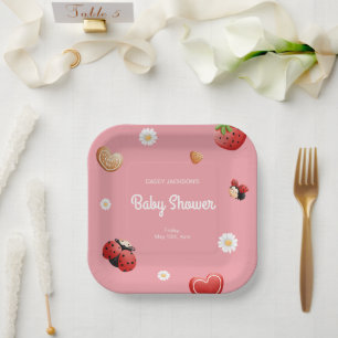 Assiettes En Carton Baby shower de fleurs de Ladybug mignonne