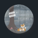 Assiettes En Carton Baby shower de Fox de nuit de région boisée<br><div class="desc">Plats de baby shower comportant une illustration d'un renard de maman et de bébé se blottissant sous un arbre dans la forêt la nuit entouré par des étoiles.</div>