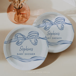 Assiettes En Carton Baby shower de garçon à mâchoire bleue dessinée à 