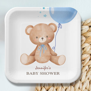 Assiettes En Carton Baby shower de garçon Bleu Ours Teddy
