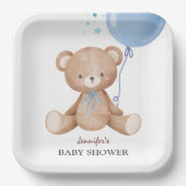 Assiettes En Carton Baby shower de garçon Bleu Ours Teddy (Recto)