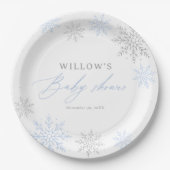 Assiettes En Carton Baby shower de garçon Blue Snowflake (Devant)