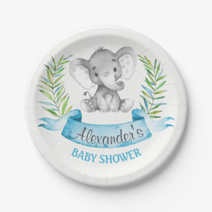 Assiettes En Carton Baby shower de garçon d'éléphant d'aquarelle
