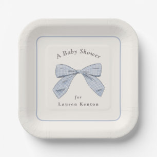 Assiettes En Carton Baby shower de garçon élégant avec cou à plaid ble