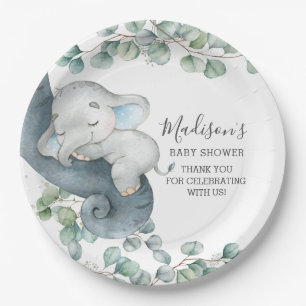 Assiettes En Carton Baby shower de garçon Eléphant de verdure Annivers