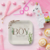 Assiettes En Carton Baby shower de garçon en cuir Cactus (Fête)
