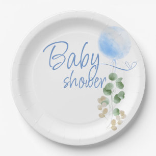 Assiettes En Carton Baby shower de garçon Eucalyptus Balloon Bleu