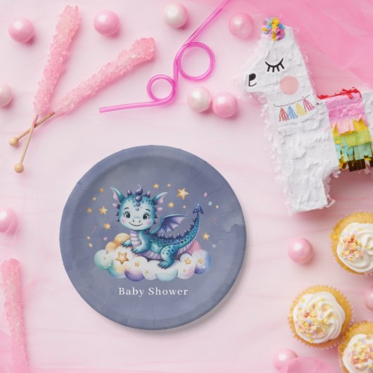 Assiettes En Carton Baby shower de garçon Little Star Dragon (Fête)