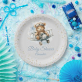 Assiettes En Carton Baby shower de garçon moderne mignon Boho Blue Ted (Fête)