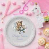 Assiettes En Carton Baby shower de garçon moderne mignon Boho Blue Ted (Fête)