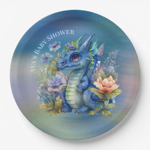 Assiettes En Carton Baby shower de garçon Navy Blue Dragon