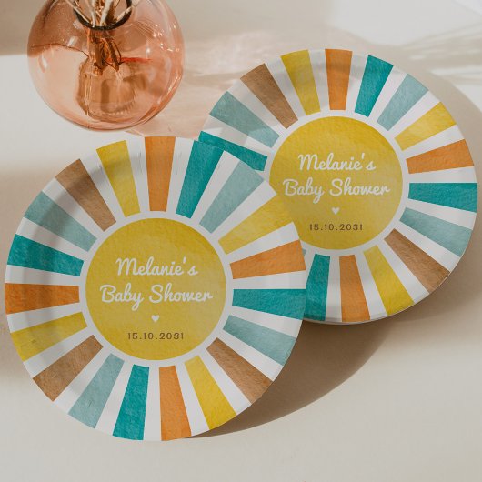 Assiettes En Carton Baby shower de garçon Retro Sunshine