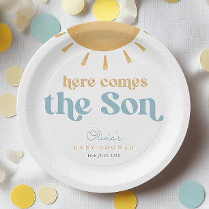 Assiettes En Carton Baby shower de garçon Retro Sunshine