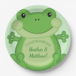 Assiettes En Carton Baby shower de grenouille vert