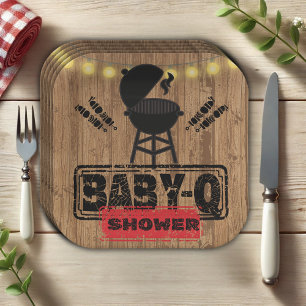 Assiettes En Carton Baby shower de grillades rustique barbecue-bébé