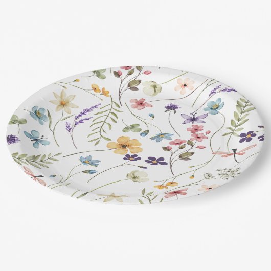 Assiettes En Carton Baby shower de jardin papillon fleur sauvage (Angle)