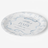Assiettes En Carton Baby shower de la crèche Toile Bleue De Jouy (Angle)