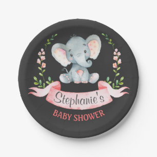Assiettes En Carton Baby shower de la fille éléphante de Chalkboard