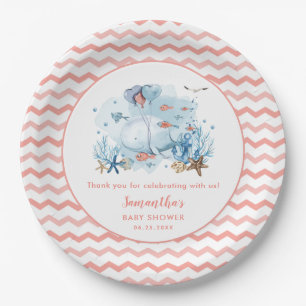 Assiettes En Carton Baby shower de la fille rose corail marine de bale