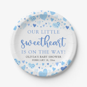 Assiettes En Carton Baby shower de la Saint Valentin Blue Little Sweet