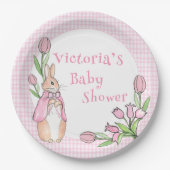 Assiettes En Carton Baby shower de lapin blanc rose (Devant)