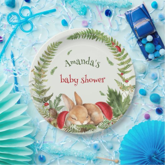 Assiettes En Carton Baby shower de lapin fuzzy aux champignons des boi (Fête)