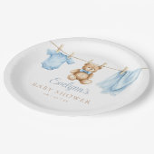 Assiettes En Carton Baby shower de linge bleu bébé garçon (Angle)