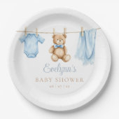 Assiettes En Carton Baby shower de linge bleu bébé garçon (Devant)