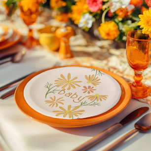 Assiettes En Carton Baby shower de marguerites orange et jaune