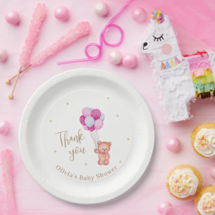 Assiettes En Carton Baby shower de Merci en rose Teddy