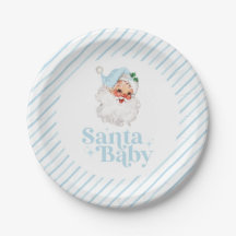 Baby shower de Noël Bébé Retro Blue Père Noël