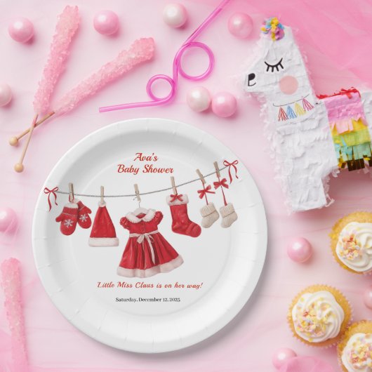 Assiettes En Carton Baby shower de Noël | Père Noël Vêtements rouge et (Fête)