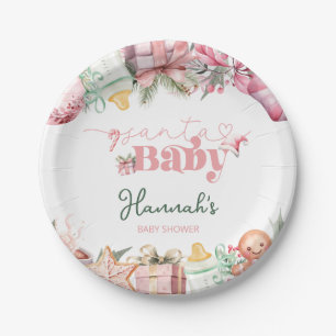 Assiettes En Carton Baby shower de Noël rose Père Noël