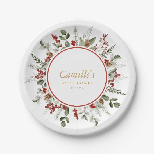 Assiettes En Carton Baby shower de Noël rustique (Devant)