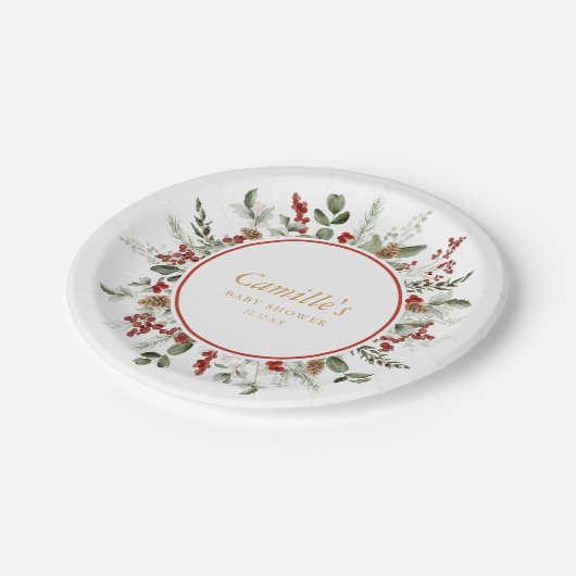 Assiettes En Carton Baby shower de Noël rustique (Angle)