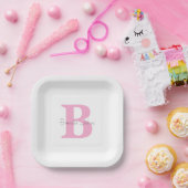 Assiettes En Carton Baby shower de nom personnalisé rose des initiales (Fête)