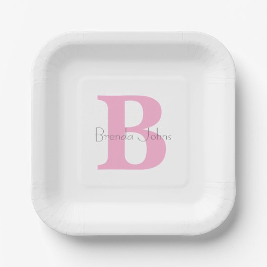 Assiettes En Carton Baby shower de nom personnalisé rose des initiales (Recto)