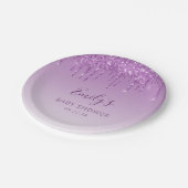 Assiettes En Carton Baby shower de Parties scintillant à goutte violet (Angle)