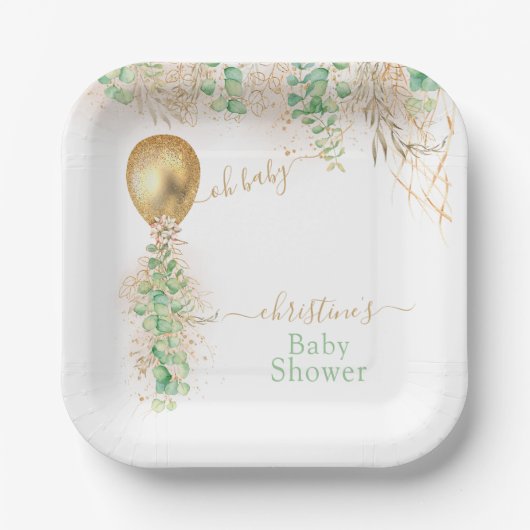 Assiettes En Carton Baby shower de Parties scintillant Eucalyptus or B (Recto)