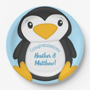 Assiettes En Carton Baby shower de pingouin bleu