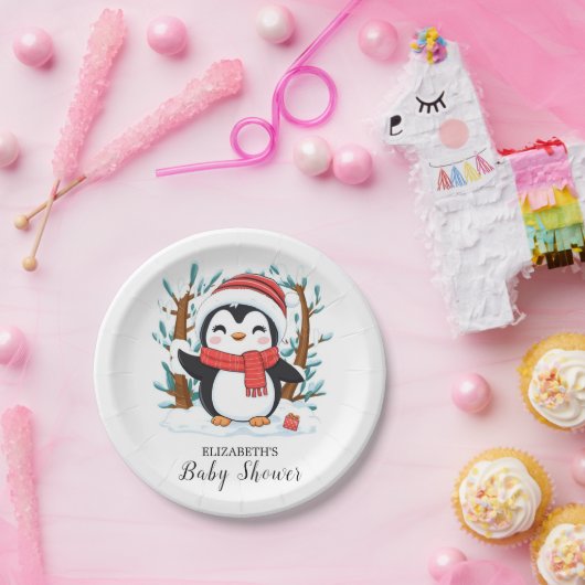 Assiettes En Carton Baby shower de pingouin de charme de neige (Fête)