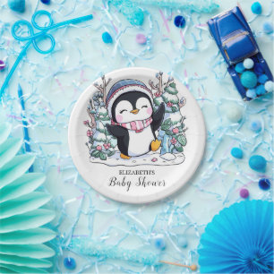 Assiettes En Carton Baby shower de pingouin élégant en hiver